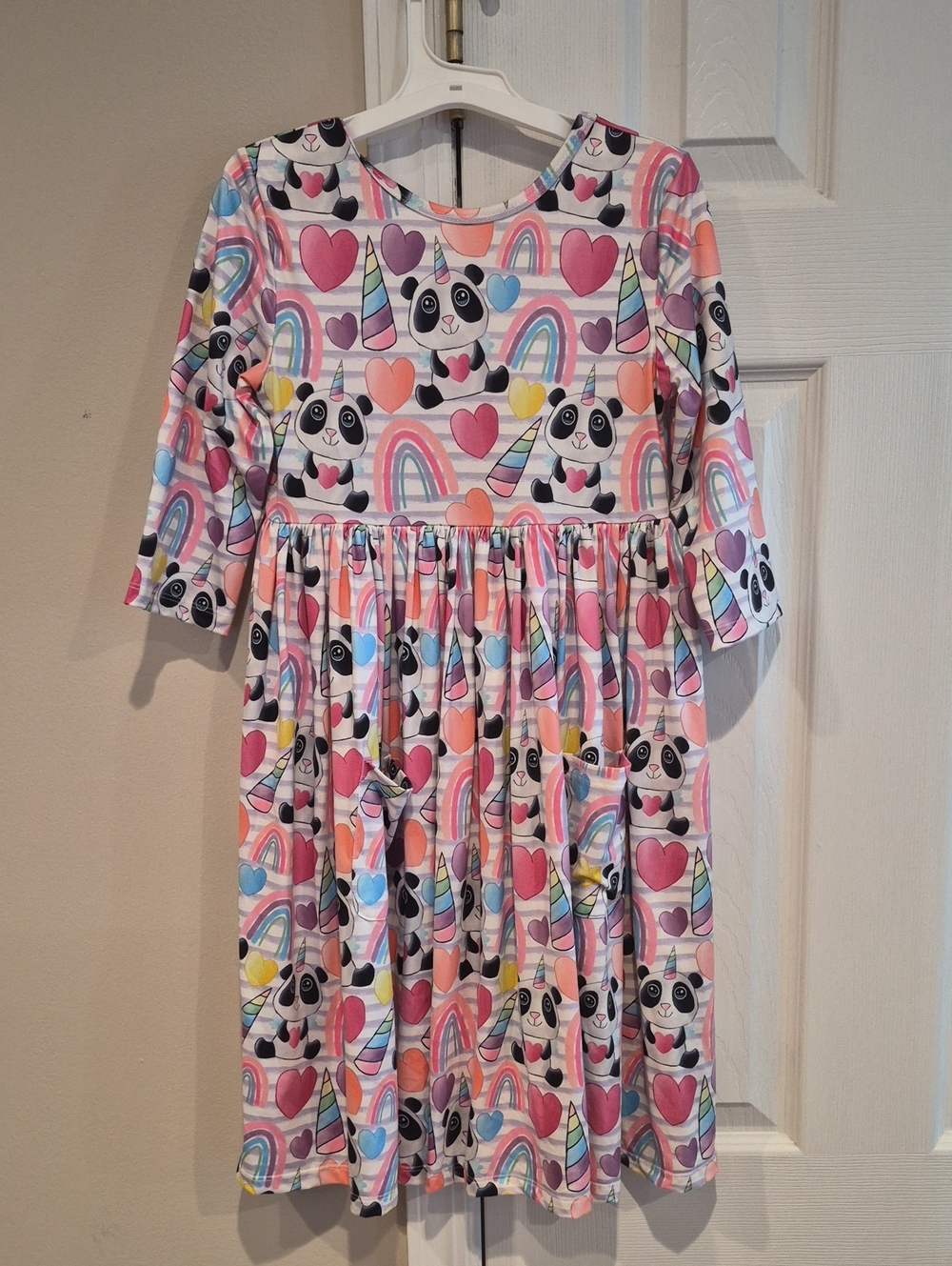 Girls' Pastel Panda & Rainbow Heart Dress